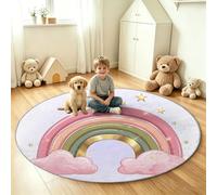 Générique Tapis Rond Lavable Salon, Arc en Ciel Nuages Étoiles Pile Courte Douce Tapis de Sol Antidérapant pour Salon Chambre Cuisine Balcon Terrasse Salle à Manger Intérieur - 200 cm, Dessin Animé