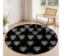 Générique Tapis Rond Luxe Élégant, Lavable en Machine Tapis 150 cm | Forme De Cœur Motif Léopard Tapis Rond Douce en Microfibre à Poil Bas pour Salon Chambre à Coucher Chambre Enfant, Noir
