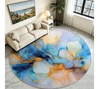 Générique Tapis Rond Marbre Moderne Salon, Poil Bas Doux Antidérapant 60 cm | Effet Marbre Abstrait Ton Bleu, Imitation Laine Ne Peluche Pas, Lavable en Machine, Déco Élégante Salon et Chambre
