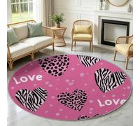 Générique Tapis Rond Moderne 200 cm, Cœur Motif Léopard Antidérapant et Lavable en Machine - Poils Courts Imprimé Tapis pour Salon Chambre Bureau ou Salle à Manger - Épaisseur 0.6 cm Rose