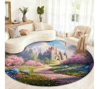 Générique Tapis Rond Motif château de Princesse 90 cm, Petit Tapis Rond antidérapant pour Chambre d'enfant, Salle de Jeux, Table Basse, décoration d'intérieur