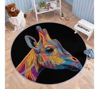 Générique Tapis Rond Noir Antidérapant à Poils Courts - Tapis Minimaliste Animaux Graffiti Girafe Lavable Machine Garçons Filles pour Salon Chambre Salle à Manger Nursery Dortoir Enfants 120 cm