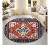 Générique Tapis Rond Orange 80 cm, Tapis Salon Vintage Oriental Lavable | Tapis Doux Poil Ras avec Géométrique Blocs De Couleur Totem, Dessous Antidérapant idéal pour chambre