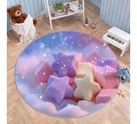 Générique Tapis Rond Pastel Macaron Rêveur Salon 80 cm, Tapis de Sol Décoration Antidérapant Étoiles, Nuages, Ciel pour Salon Chambre Cuisine Balcon Terrasse Salle à Manger Intérieur Extérieur