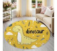 Générique Tapis Rond pour Salle À Manger Salon Chambre À Coucher, Chambre À Coucher Et Cheminée - Motif Dessins Animés Dinosaures - Tapis Lavable Et Antidérapant - Jaune - 100 Cm