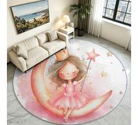Générique Tapis Rond Princesse et Lune, Poil Ras Lavable en Machine 160 cm | Illustration Princesse sur la Lune Blanc, Moelleux Fin Résistant, Antidérapant, Tapis Doux Parfait pour Chambre de Fille
