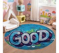 Générique Tapis Rond Salon 120 cm Lavable en Machine Antidérapant Poil Ras Doux, Motif Impression Alphabet 3D Tapis pour Chambre Cuisine Couloir Balcon Intérieur & Extérieur Bleu