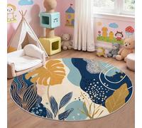Générique Tapis Rond Salon 180 cm, Tapis Doux Facile d'entretien Boho Abstrait Fleurs Plante Feuille pour Chambre Salle à Manger, Tapis Intérieur Rond Antidérapante Lavable Machine, Multicolore