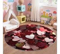 Générique Tapis Rond Salon 60 cm Lavable en Machine Antidérapant Poil Ras Doux, Motif Artistique Motif Cœur Paillettes Tapis pour Chambre Cuisine Couloir Balcon Intérieur & Extérieur Rouge