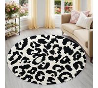 Générique Tapis Rond Salon 80 cm - Tapis Imprimé Luxe Minimaliste | Lavable Machine Moquette Antidérapante Poil Bas Doux, Motif Léopard Blocs De Couleur Tapis pour Salon Chambre, Noir