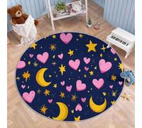 Générique Tapis Rond Salon Espace Cœur Lune, Tapis à Poils Courts de Sol Lavable Décoration Antidérapant pour Chambre Bébé Chambre Fille Chambre 60 cm, Dessin Animé