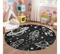 Générique Tapis Rond Salon Espace Galaxie, Astronaute Planète Fusée Tapis Rond de Sol Décoration Antidérapant pour Salon Chambre Cuisine Balcon Salle à Manger Intérieur Extérieur, (Noir 150 cm)