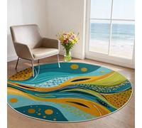 Générique Tapis Rond Tourbillon Abstrait 100 cm, Tapis Lavable en Machine pour Salon, Antidérapant, Imprimé Tourbillons Ondulés Bohèmes pour Chambre, Bleu Canard Orange