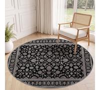 Générique Tapis Rond Vintage Traditionnel, Lavable en Machine Tapis 80 cm | Plantes Fleurs Totem Tapis Rond Douce en Microfibre à Poil Bas pour Salon Chambre à Coucher Chambre Enfant, Noir