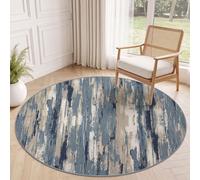 Générique Tapis Rond Vintage Vieilli, Lavable en Machine Tapis 150 cm | Blocs De Couleur Coups De Pinceau Tapis Rond Douce en Microfibre à Poil Bas pour Salon Chambre Enfant, Bleu Clair