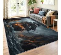 Générique Tapis Salon 60 x 90 cm Lavable en Machine, Poil Court Doux Antidérapant Gothique Tapis, Peinture À l'huile Océan Voilier Chambre Interieur Salle a Manger Bureau Cuisine Poil Ras, Bleu Gris