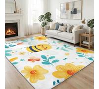 Générique Tapis Salon Animaux Abeille Plantes Fleurs 160 x 230 cm, Doux Tapis de Chambre Dessin Animé Lavable en Machine Imprimées Antidérapant pour Manger Intérieur Bureau Chambre Cuisine