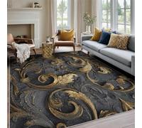 Générique Tapis Salon Baroque Gris et Doré 150x200, Decoration de Chambre Motif Vintage Baroque, Tapis Lavable en Machine, Doux Antidérapant Poil Ras Grand Carpet JV248