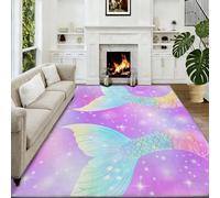 Générique Tapis Salon Cartoon Étoiles Rayures Colorées 160 x 230 cm, Doux Tapis de Chambre Onirique Lavable en Machine Imprimées Antidérapant pour Manger Intérieur Bureau Chambre Cuisine