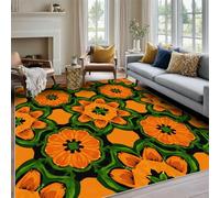 Générique Tapis Salon Fleur Années 70 100x150, Decoration de Chambre Motif Groovy Floral Rétro, Tapis Lavable en Machine, Doux Antidérapant Poil Ras Grand Carpet LVA132