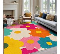 Générique Tapis Salon Fleur Bohème Rétro 160x200, Decoration de Chambre Motif Groovy Floral Années 70, Tapis Lavable en Machine, Doux Antidérapant Poil Ras Grand Carpet LVA108