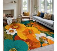 Générique Tapis Salon Fleur Rétro 100x100, Decoration de Chambre Motif Hippie Floral Bohème Années 70, Tapis Lavable en Machine, Doux Antidérapant Poil Ras Carré Carpet LVA47
