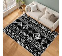 Générique Tapis Salon Noir et Blanc 240x300 Motif Aztèque Tribal Bohème Vintage Lavable en Machine Poils Courts Antidérapant Doux Grand Tapis pour Chambre Salle à Manger Bureau, Tz112x