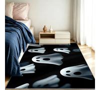 Générique Tapis Salon Paillasson Rectangular, Anti Slip Soft Cosy Tapis en Halloween Fantôme Esprit Imprimé, Chambre Poil Ras Carpette Idéal pour la Décoration Enfants 140 x 200 cm Gothique Noir