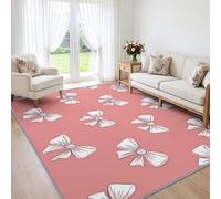 Générique Tapis Salon Princesse Nœud Rose 60 x 90 cm, Doux Tapis de Chambre Dessin Animé Lavable en Machine Imprimées Antidérapant pour Manger Intérieur Bureau Chambre Cuisine