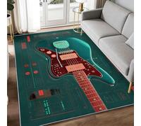 Générique Tapis Salon Résistante à la Tache Guitare électrique rétro électronique, Tapis de décoration Chambre Moquette Vaporwave Rock’n’Roll forêt Doux Antidérapant pour Chambre d'enfant,