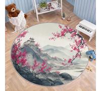 Générique Tapis Salon Rond Peinture Paysage Chinois à l’Encre, Kirschblüten und Hügel Chambre Lavable en Machine Antidérapant Moquette Chambre, Doux Tapis Salle a Manger pour Cuisine, Entrées, 180 cm