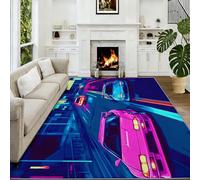 Générique Tapis Salon Rues De Ville Néon Voiture 160 x 230 cm, Doux Tapis de Chambre Dessin Animé Lavable en Machine Imprimées Antidérapant pour Manger Intérieur Bureau Chambre Cuisine