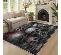 Générique Tapis Tête de Mort Gothique 100 x 150 cm, Grand Tapis Décoration Salon Chambre, Motif Squelette Crânes Horreur Sombre, Antidérapant Lavable Doux à Poils Ras W-Z6