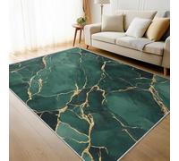 Générique Tapis Texture Abstraite 240 x 340 cm, Grand Tapis Décoration Salon Chambre, Motif Marbre Vert Émeraude et Or, Antidérapant Lavable Doux à Poils Ras W-Z4