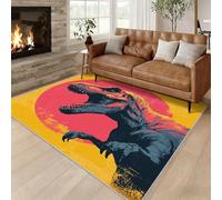 Générique Tapis Tyrannosaure Rex 80 x 150 cm, Grand Tapis Décoration Salon Chambre, Motif Dinosaure Jurassic, Antidérapant Lavable Doux à Poils Ras, Jaune Rouge O-fd4