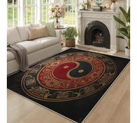 Générique Tapis Yin Yang Chinois 160 x 230 cm, Grand Tapis Décoration Salon Chambre, Motif Motif Tai Chi Bagua Japonais, Antidérapant Lavable Doux à Poils Ras W-Z6