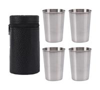 Générique Tasse En Acier Inoxydable - 150 Ml 4 Pièces 6x8,5 Cm | Mini Portables | Ensemble De Tasses À Café Et À Vin Pour Randonnée, Voyage, Camping | En Métal Empilables Avec Étui En Cuir PU
