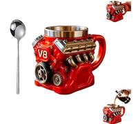 Générique Tasse Moteur V8 en Résine avec Intérieur Inox et Anse Isolante - Tasse Café 3D Réaliste, Idée Cadeau Homme pour Passionnés d'Auto, Design Mécanique Original, avec Cuillère