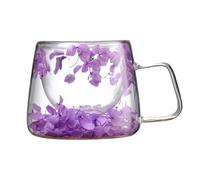 Générique Tasse transparente avec fleurs - Base à cavité pétale intégrée, tasse boisson résistante la chaleur de 200 ml, gobelet pour séchées double paroi, récipient transparent poignée | thé bot