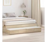 Générique Tiroirs de lit Chêne Sonoma 140 x 36,5 x 16,5 cm, unité de Rangement Minimaliste avec tiroir à Ouverture par Pression, Servant de Table de Nuit ou marchepied, en Bois d'ingénierie