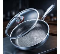 Générique Titanium Hammered Pan Pro With Lid, Uncoated Fish Scale Hammer Pattern Titanium Frying Pan, Fast And Even Heating,Thickened,Ultra-Durable,Scratch-Resistant (26cm, lid)