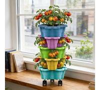 Générique Tour a Fraise à 4/5 Niveaux Pots de Fleurs Empilable avec roulettes et Drainage Jardinière Verticale Auto-arrosage pour Légumes et Fleurs, Intérieure et Extérieure Balcon