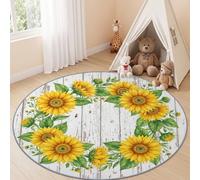 Générique Tournesol Floral Tapis Ronds Pétale Ferme Rustique, Jaune | Tapis Rond 100 cm Lavable pour Salon, Antidérapant à Poils Courts, Doux pour Chambres et Salles à Manger Dortoir Entrée