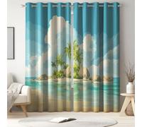 Générique Tropical Plage Rideau Occultants Imprimés Océan Palmier Île Rideaux Thermiques Fenêtre Décor avec œillets pour Salon Chambre à Coucher, L 117 x H 137 cm 2 Panneaux