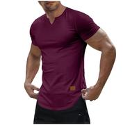 Générique Tshirt Été Décontracté Hauts Homme Manches Courtes Tee-Shirt Col V Couleur Unie Tee Shirt Léger Doux T-Shirts Fincut Mode Teeshirt Extensible Confortable Vêtements Deals Vin XXL