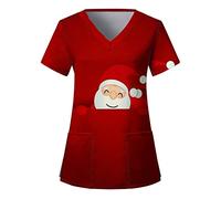 Générique Tunique Médicale Noël Femme Col en V Blouse Medicale Femme Banche Manche Courte Uniforme De Travail Blouse Infirmiere Femme Professionnelle Uniforme D'infirmière Uniforme (Rouge 01, XXL)