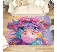 Générique Vache des Highlands Mignon Tapis Salon 120x180 cm, Tapis Nœud Papillon Etoiles Rêve Poil Court Lavable en Machine Antidérapant Doux pour Chambre Descente De Lit Salle De Jeux
