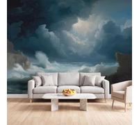 Générique Vagues Nuages Sombres Papier Peint Photo Panoramique 450x315 cm | Océan Nature Papier Peint Intissé Mural, pour Salon Chambre à Coucher Salle des Enfants