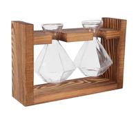 Générique Vase Hydroponique en Verre Transparent avec Support Bois | Format 20x13x5,7cm, Style Rond Minimaliste Moderne, pour Plantes et Déco de Table
