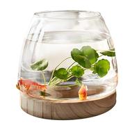 Générique Vase pour - Réservoir de poisson en forme de vase transparent avec base en bois - pour fleurs, en verre, bocal à poisson, pour centre de table